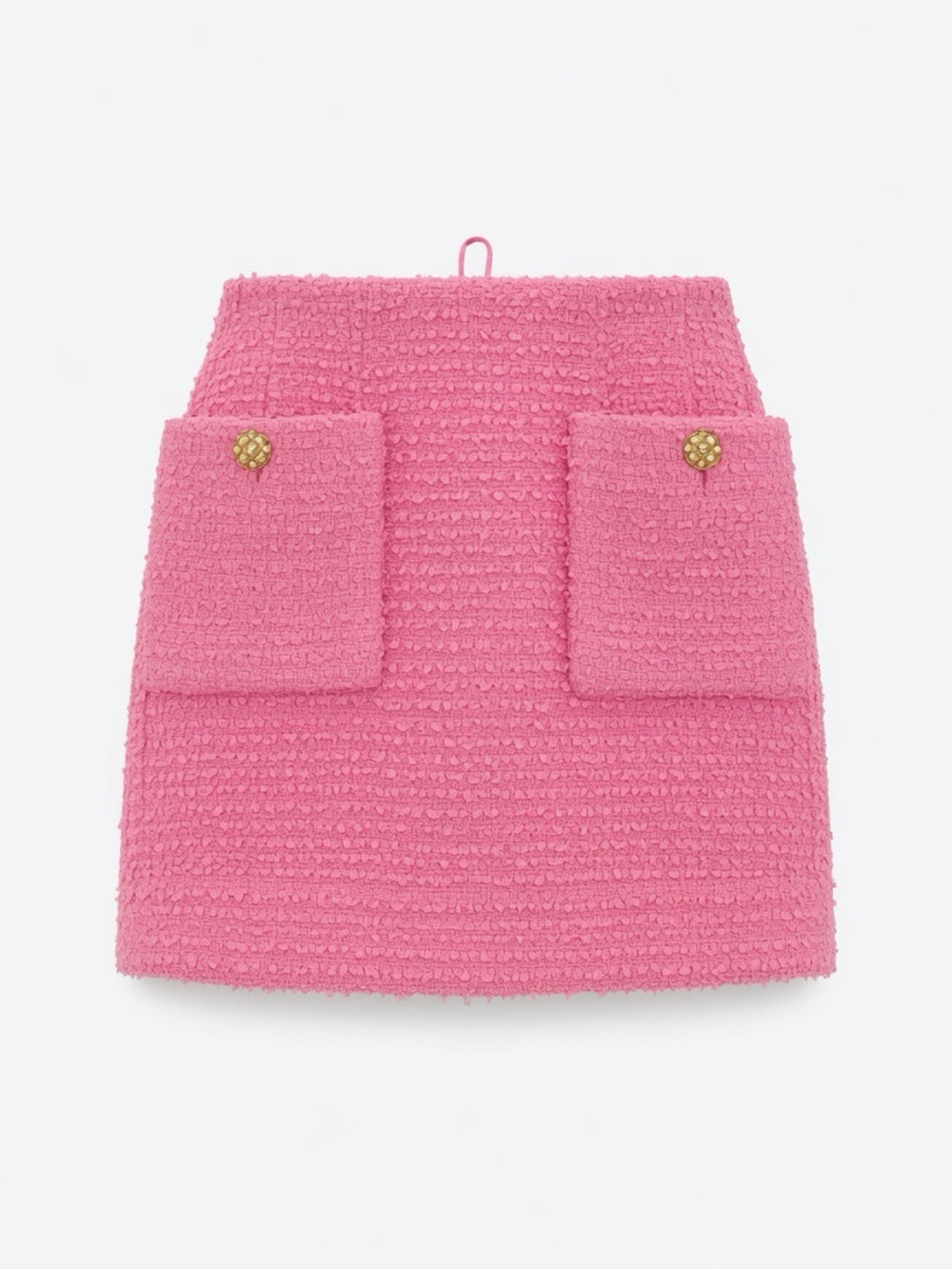 CHANEL Pink Bouclé Mini Skirt with Gold-Tone Buttons